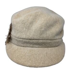 Attention Army Cap Beige One Size Wool Blend Feather Detail Winter Cadet Hat
